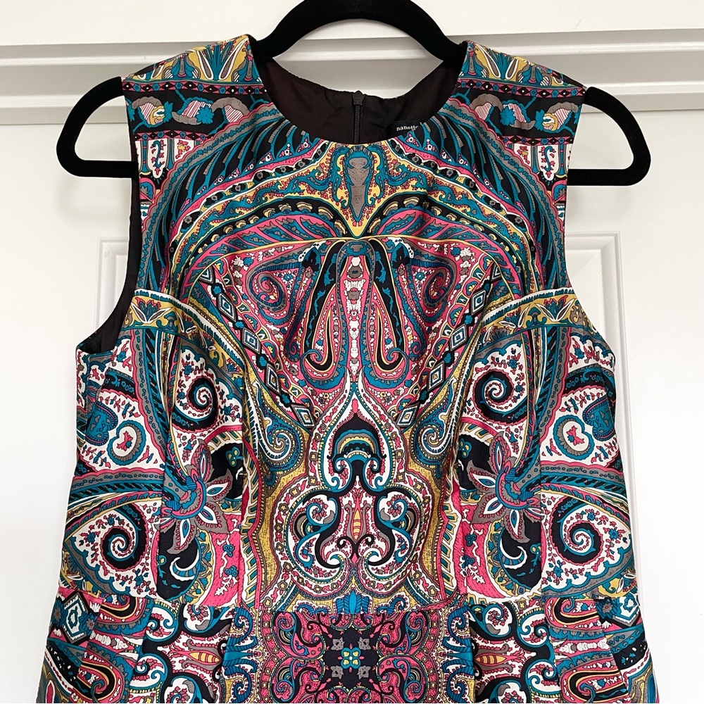 Nanette Lenore Gotham Stakes Paisley Silk Mini Shift Dress - Size 8 - Picture 2 of 12